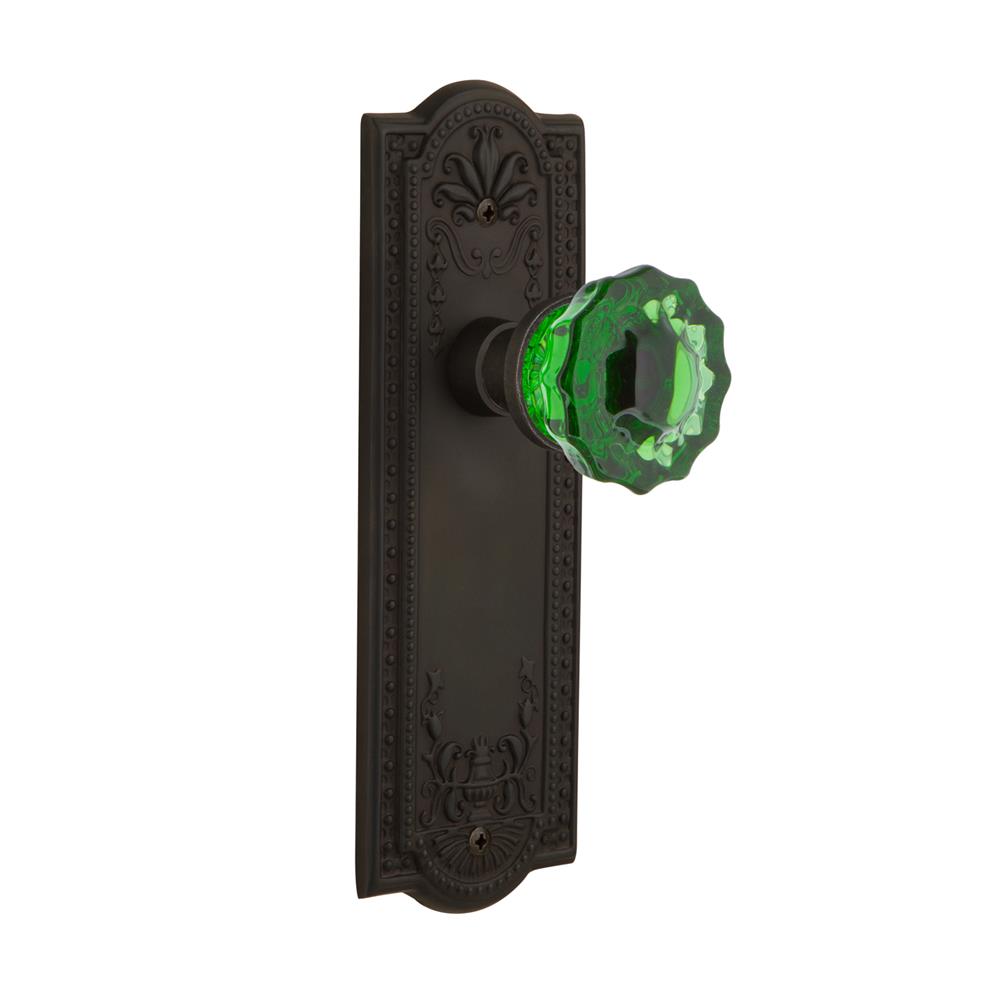 Nostalgic Warehouse MEACRE Colored Crystal Meadows Plate Passage Crystal Emerald Glass Door Knob in Oil-Rubbed Bronze